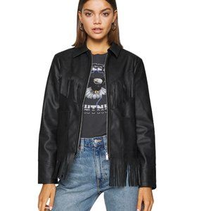 NEW Topshop Black Vegan Leather Fringe Jacket